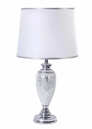 Valentina Silver Crushed Mosaic Table Lamp with Double Silver & White Shade