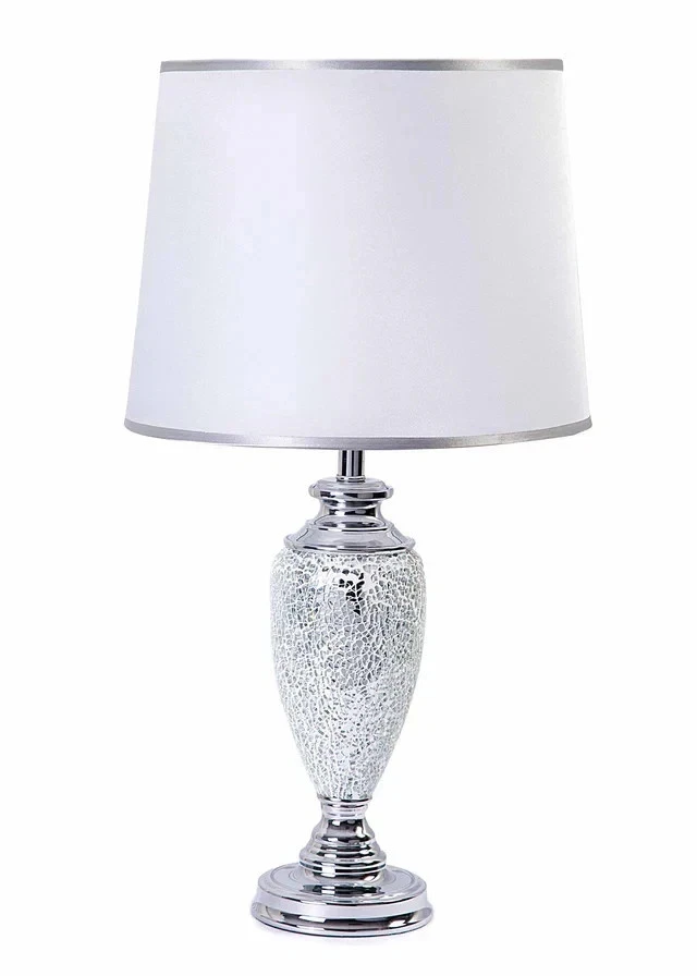 Table Lamp with shade Valentina Silver Crushed Mosaic Table Lamp with Double Silver & White Shade