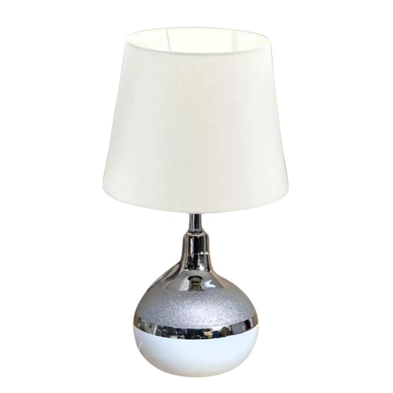 Table Lamp with Base 12" White Cotton Drum with Silver Glitter Ceramic Table Lamp Base