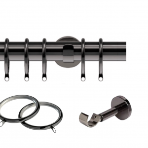 28mm Semi-Complete Polished Graphite IDC Curtain Pole with Bracket & Lined Rings, No Finials