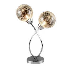2-Globe Chrome Silver Glass Sphere Table Lamp