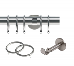 28mm Semi-Complete Satin Silver IDC Curtain Pole with Bracket & Lined Rings, No Finials