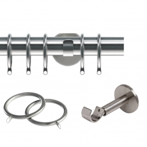 28mm Semi-Complete Satin Silver IDC Curtain Pole with Bracket & Lined Rings, No Finials