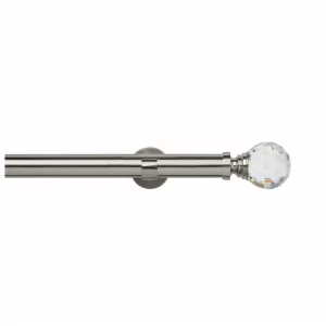35mm Satin Silver Eyelet Curtain Pole with Acrylic Ball Finials & Single IDC Brackets