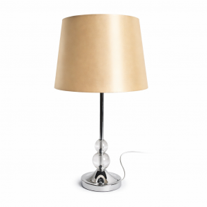 Crystal Ball Silk Chrome Base With Cream Drum Shape Table Lamp