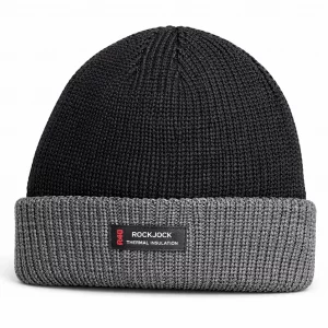 Men’s Beanie Knitted Thermal Hat Black & Grey Warm Winter Cap