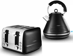 Tower Ash Black 1.7L Pyramid Kettle & 4-Slice Toaster Set