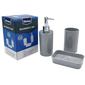 Wickes 3 PCS Grey Bathroom Accessory Set