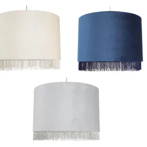 Vintage Velvet Fringed Drum Shape Ceiling Light Shade with Tassel