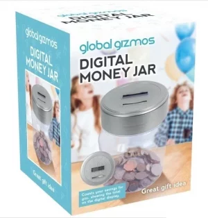 Global Gizmos Digital Money Jar Coin Counting LCD Display Piggy Bank